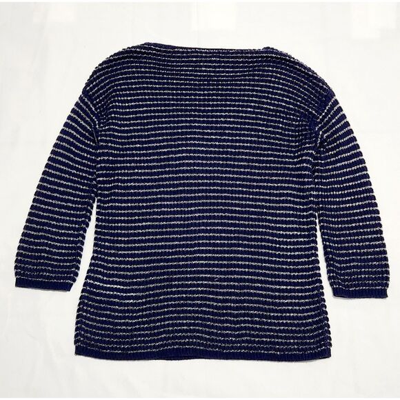 Chico's Blue Open Knit Sweater Women’s 0 / Small Metallic Scoop Neck Pullover - Picture 6 of 6